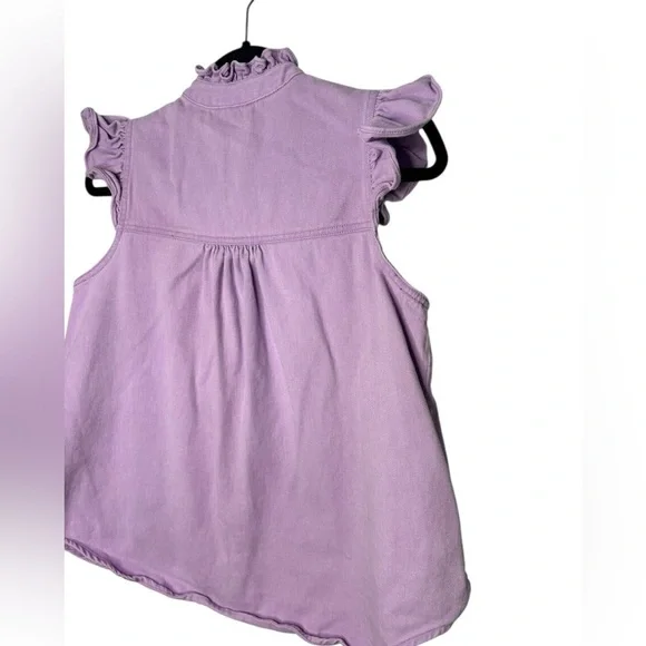 SSYS the Lable Purple Cotton Denim Button Front Ruffle Sleeveless Top Size Small - Picture 10 of 13